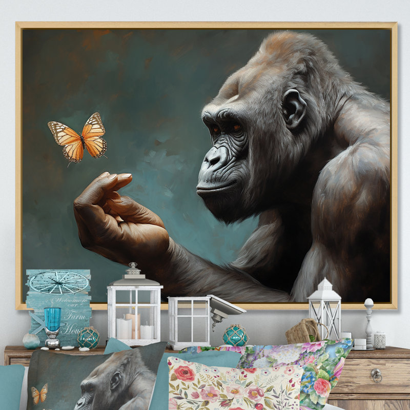 «Gorillas Gentle Touch», impression sur toile, Cadre naturel flottant, H 16 po x l 32 po x P 1 po