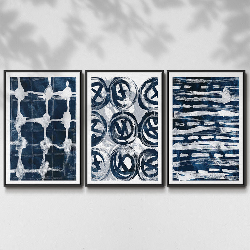 «Indigo Memory I», ensemble de 3 toiles encadrées, Noir, H 40 po x l 78 po