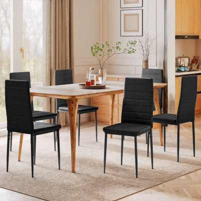 Dining Chairs, Set of 6, Linen Upholstered Accent Chairs, Back