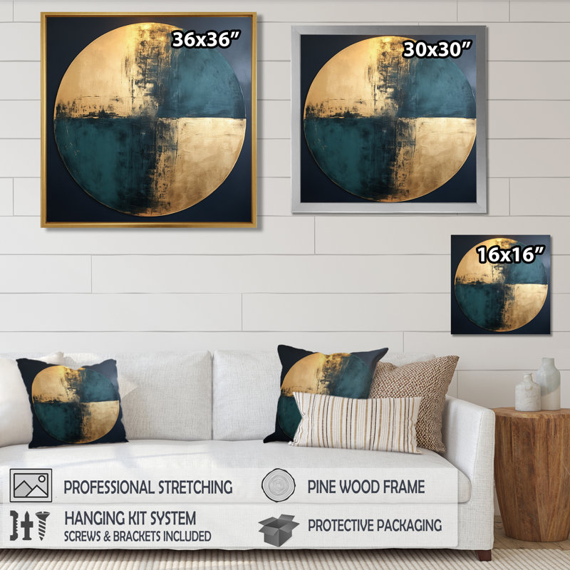 Reproduction d'art minimaliste doré Golden Moon Moon New Balance, Toile avec cadre flottant or, H 16 po x l 16 po x P 1 po