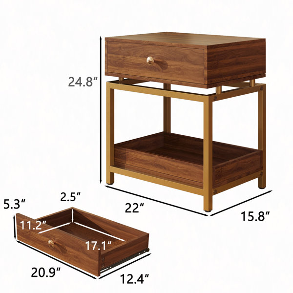 Latitude Run® End Table With Drawer And Open Shelf, 2 Tiers Sofa Side ...