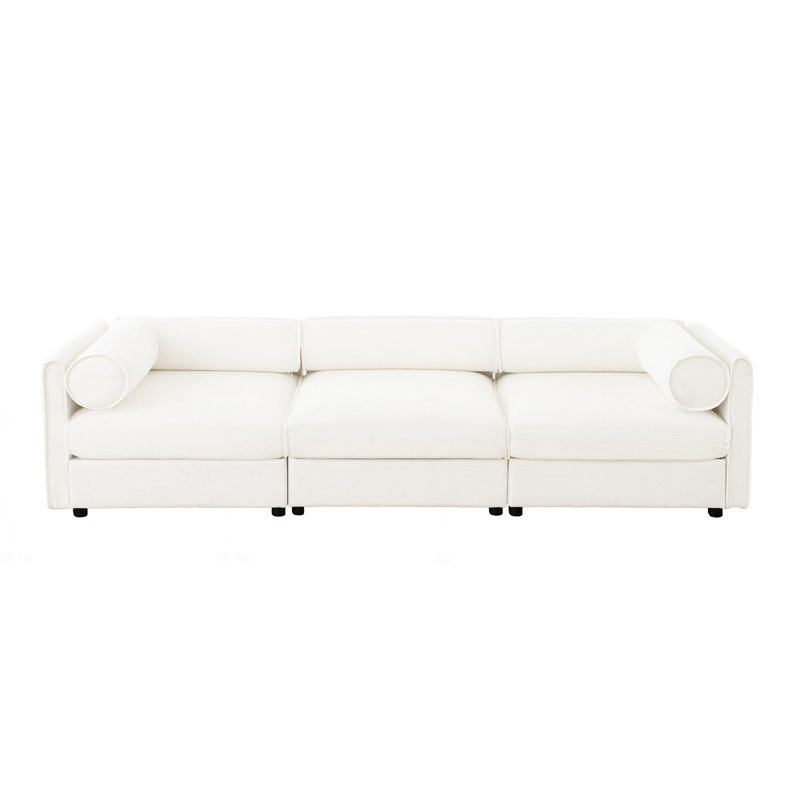 Elegant Sofa With Storage Seat, Contemporary 3-Seater Couch, White