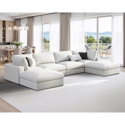 Modechai Sectional Sofa, 152? Down Filled Sofa, 6 Seats U Shaped Couch with Chaise, Ottoman