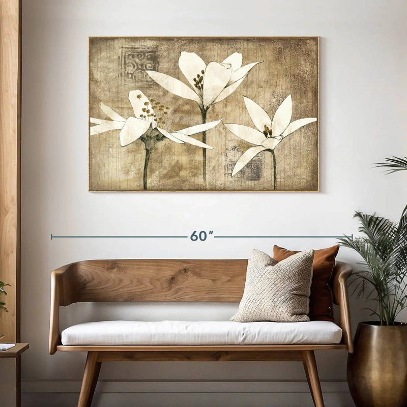 Crayon floral III, Cadre flottant en bois naturel, 46 po x 31 po