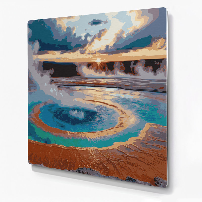 Art mural gris en métal avec villes, Parc national de Yellowstone, H 32 po x l 32 po