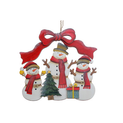 Triple bonhomme de neige en bois brillant avec cintre
