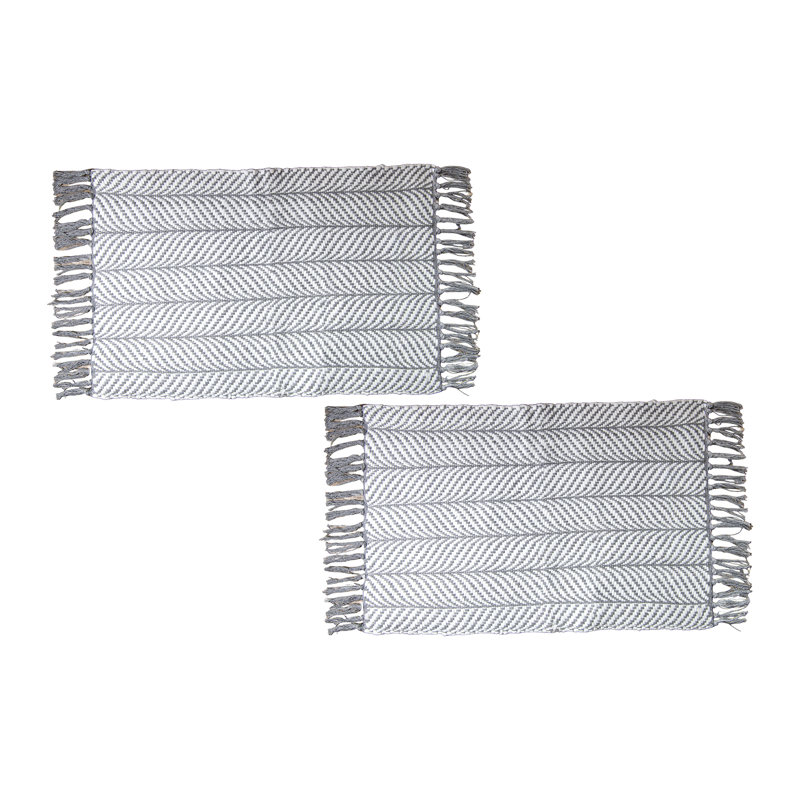 Tapis en fougère tissé à la main 30 po x 48 po gris - ensemble de 2, Grey, Rectangle 2'6" x 4'