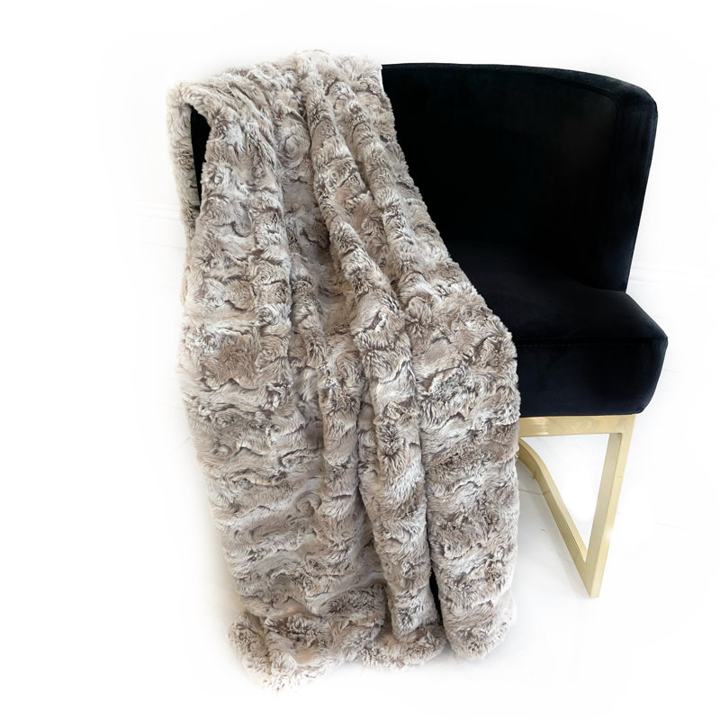 Couverture en fausse fourrure de lapin sauvage Plutus, L 60 po x L 72 po, Brun clair