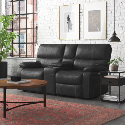 Causeuse inclinable avec accoudoirs coussinés en cuir véritable Flagg