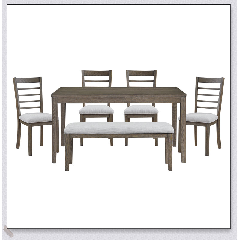 Ensemble de table de salle à manger élégant 6 pièces avec banc et chaises d'appoint, mobilier en bois brun clair confortable pour une salle à manger moderne
