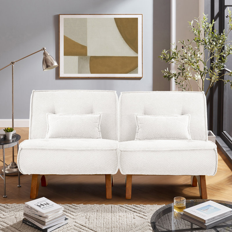 Kayala Armless Modular Upholstered Accent Lounge Chair with Pillow (Set of 2), Off White Boucle