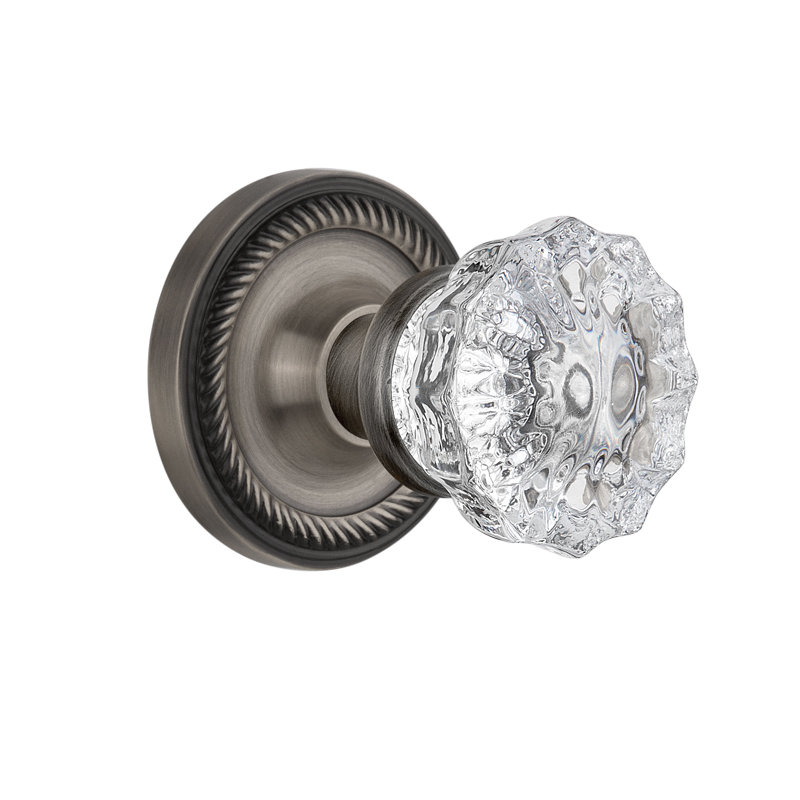 Rope Rosette with Crystal Door Knob, Antique Pewter
