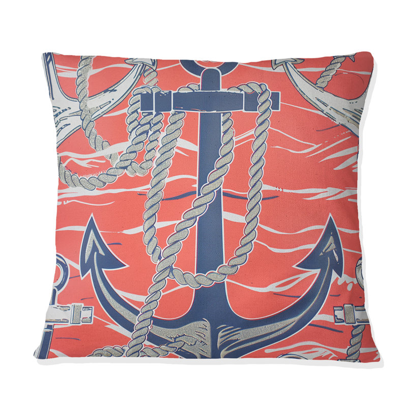 Ancre nautique pêche bleue IV - Coussin moderne, H 16 po x l 16 po, Carrée