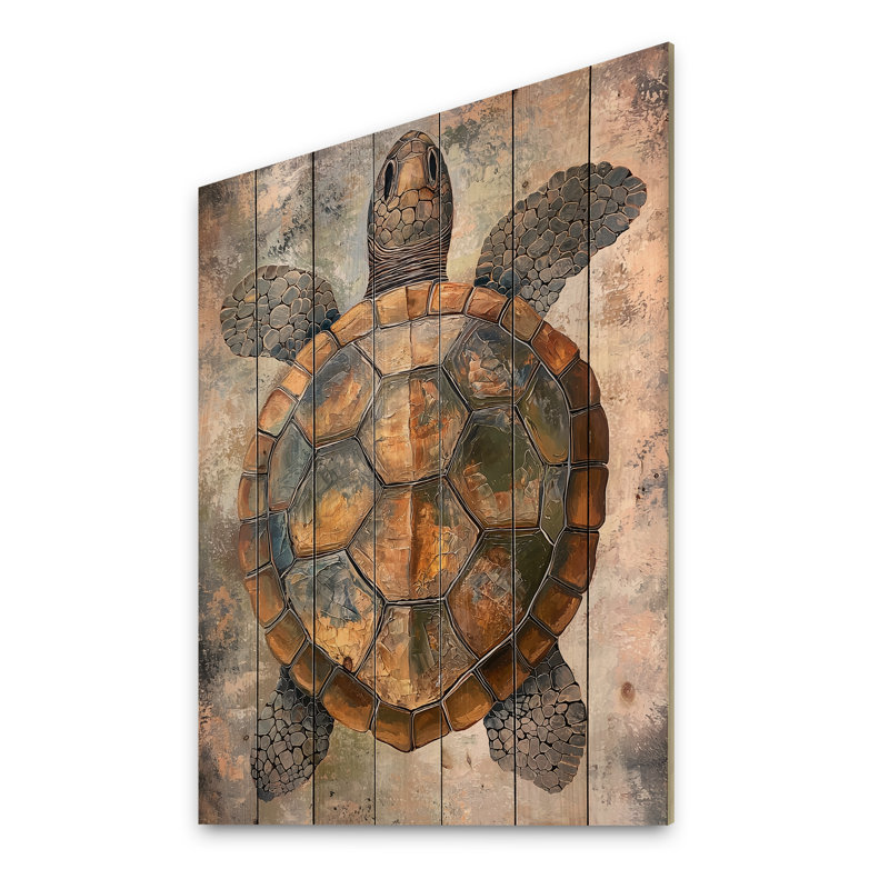 Tortue rétro - décoration murale en bois moderne sur bois de pin naturel, H 20 po x l 10 po