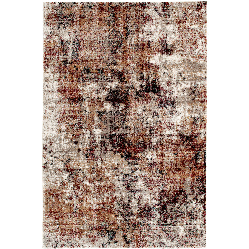 17 Stories Arne Koda Beige/Rust Abstract Indoor Polypropylene Area Rug, Rectangle 5' x 7'3"