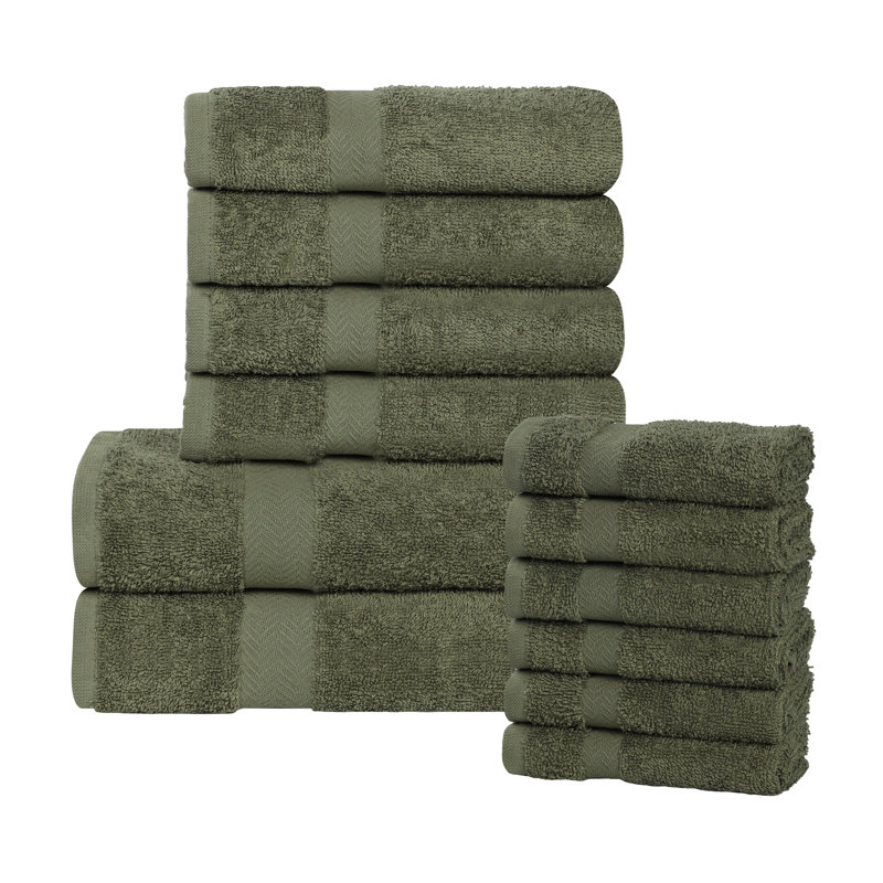 Lightweight Cotton Quick-Drying Bathroom Towel Set, 12 Piece Towel Set, Forest Green