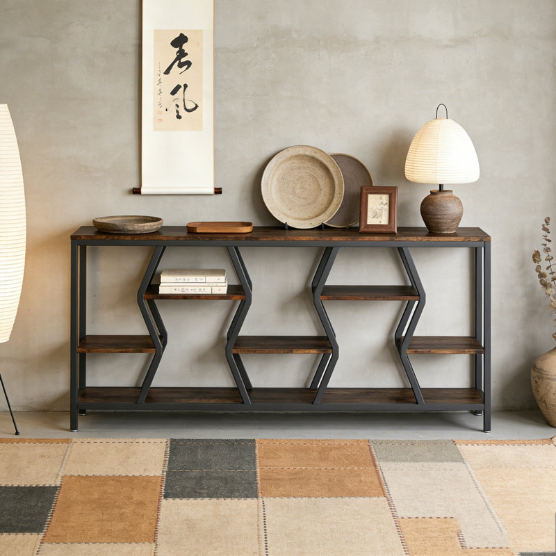 Industrial Console Table Sofa Table with Storage Shelves