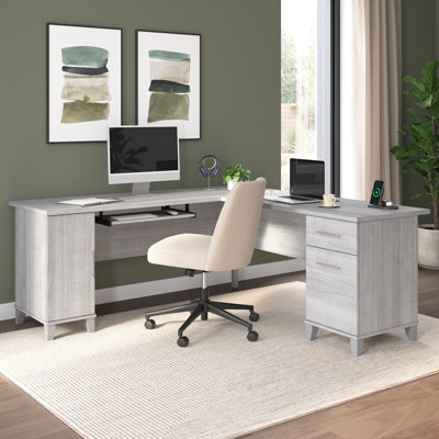 Paelynn 72” L-Shaped Desk with Storage and Drawers, Corner Computer Office Desk, Modern Wood, Platinum Gray