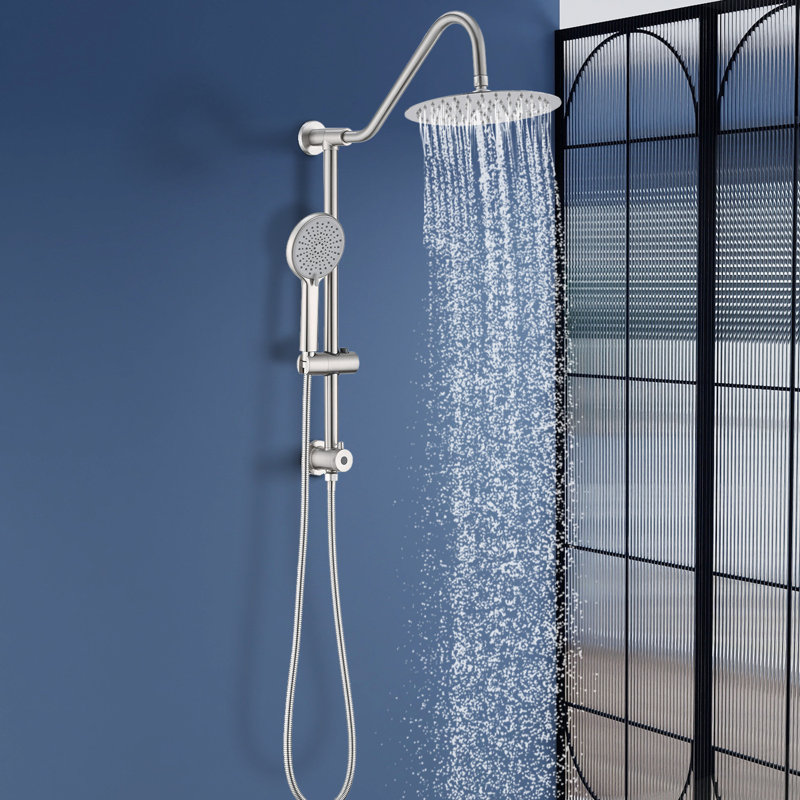 Pomme de douche avec système de douche à main avec pomme de douche à pluie 10 po, Nickel brossé