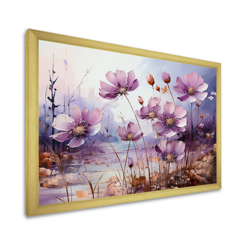 " Violets Flowers Country Charm ", 12" H x 20" W x 1" D, Gold Single Picture Framed