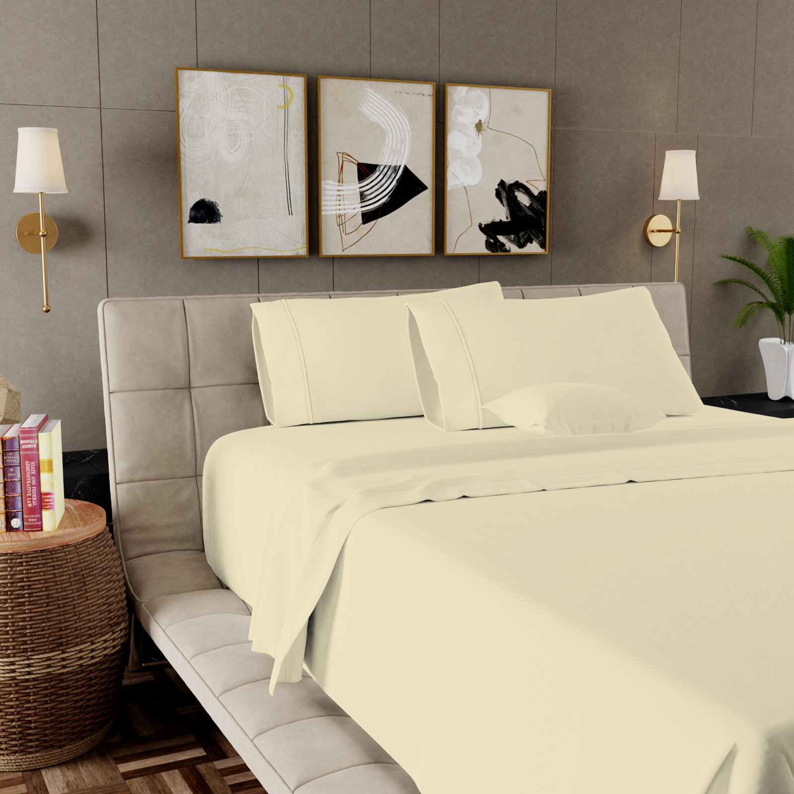 Egyptian Cotton Sheet Set, King Sheet Case Pack+1 Fitted Sheet+2 Pillowcase, Pale Yellow