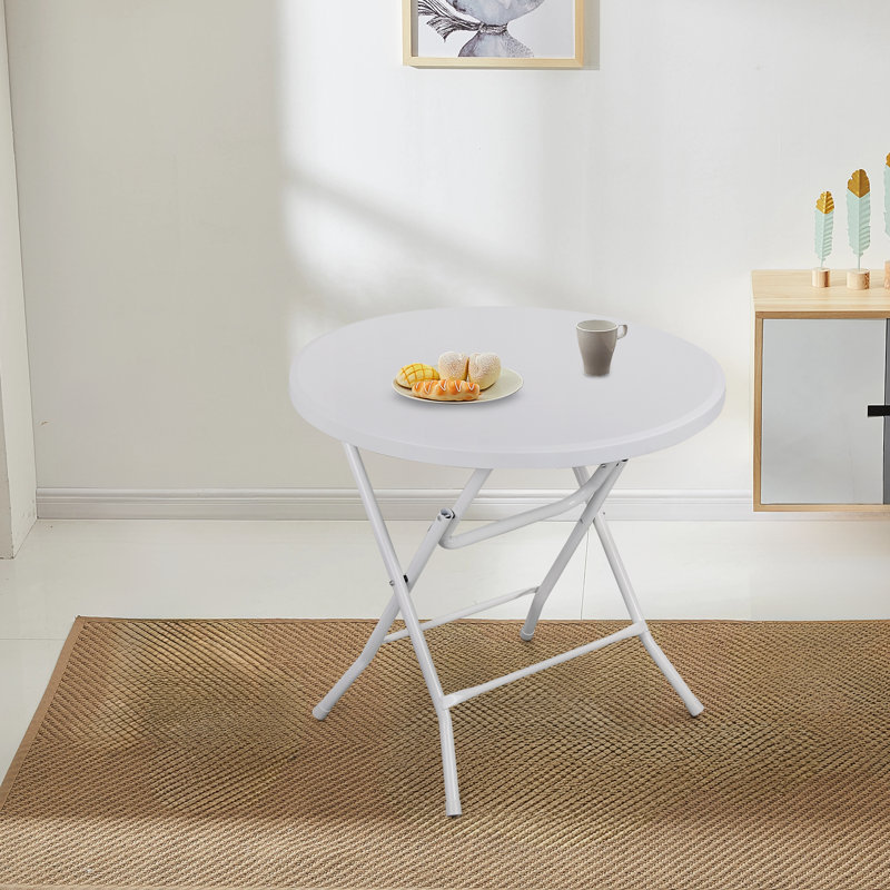 2.6Ft Round Foldable Table Portable Plastic Commercial Card Table For Indoor/Outdoor Use No Assembly Required, White