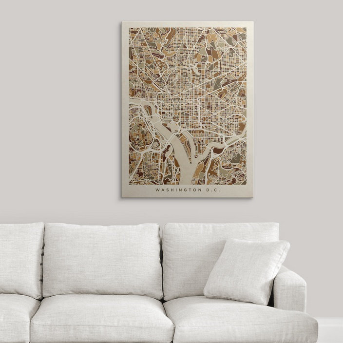 «Washington DC Street Map» par Bellen, impression, H 48 po x l 36 po x P 1,5 po, Toile