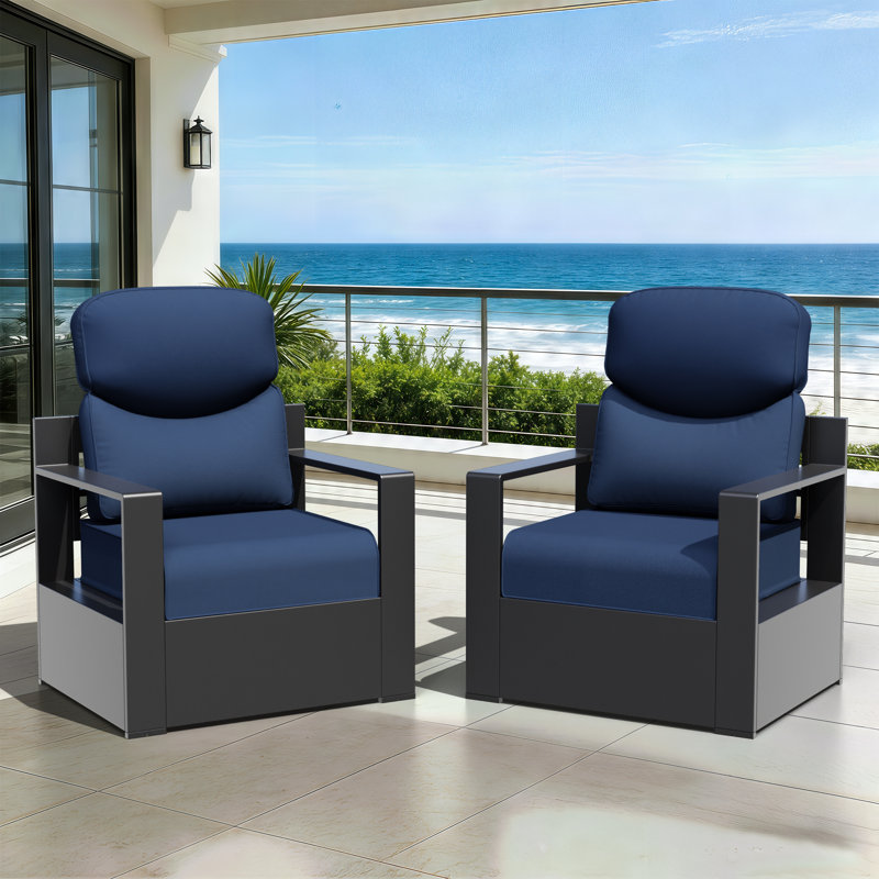 Outdoor Seat & Back Cushion Set, Olefin Fabric Anti-UV Replacement Cushions for Patio Furniture, Available in Beige and Blue