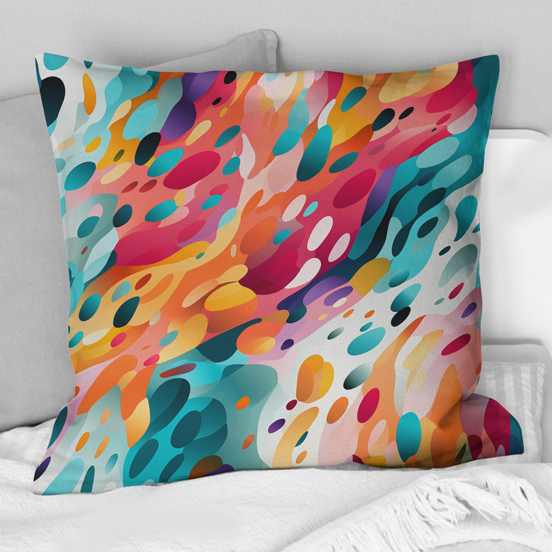 Coussin décoratif imprimé rose et bleu, H 18 po x l 18 po