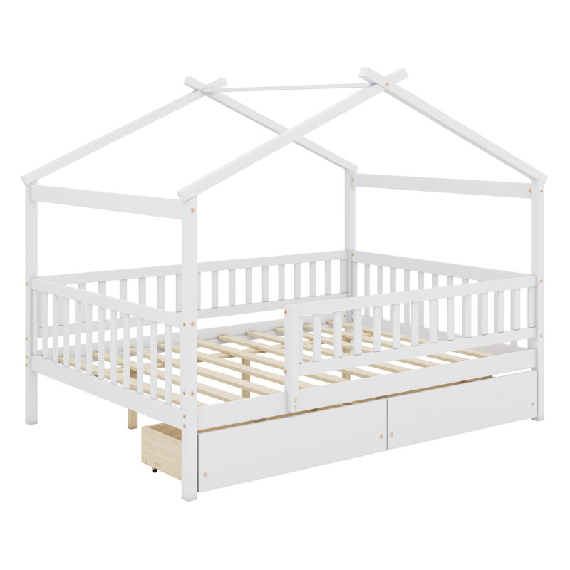 Lit en bois avec deux tiroirs, Blanc