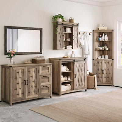 Armoire murale de ferme avec porte de grange coulissante, tablettes réglables et rangement pour médicaments, l 31 po, pour salle de bain et cuisine