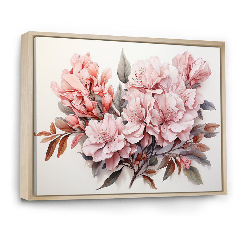 Rhododendron Rêve de minimalisme I - Art mural de salon Rhododendron, Cadre naturel flottant, H 34 po x l 44 po x P 1,5 po