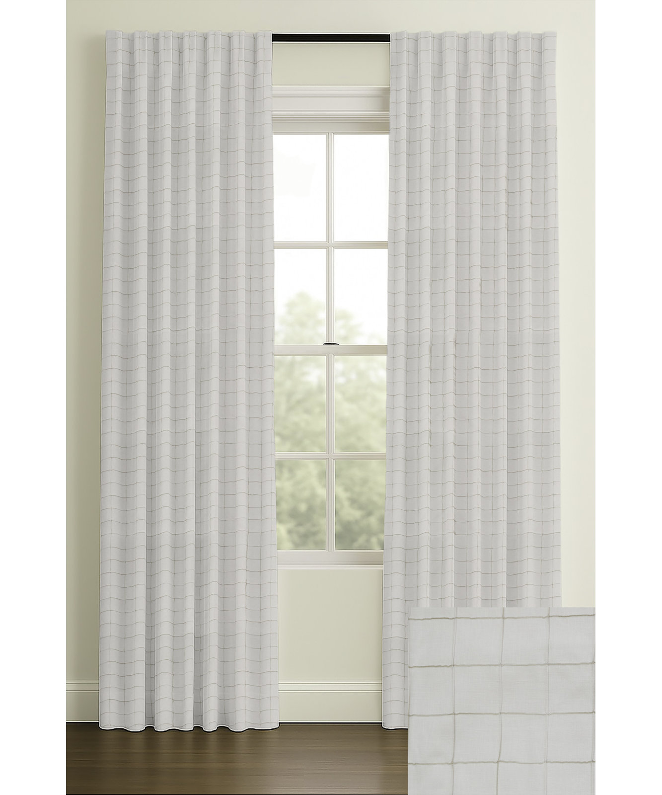 Ellora Embroidered Cotton Curtain in White, Double, 50" W x 120" L, Rod Pocket