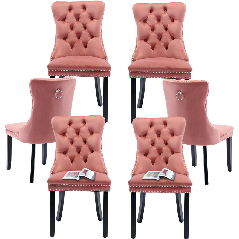 Modern Velvet Dining Chairs Dining Room Chairs, 4, Pink, Black