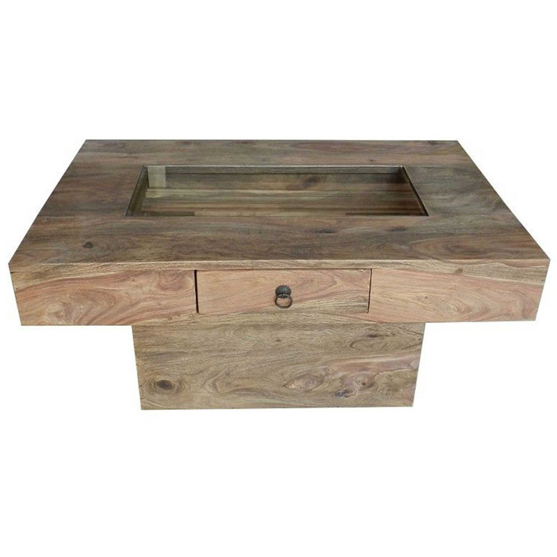 Leeds Solid Wood Block Coffee Table with Storage