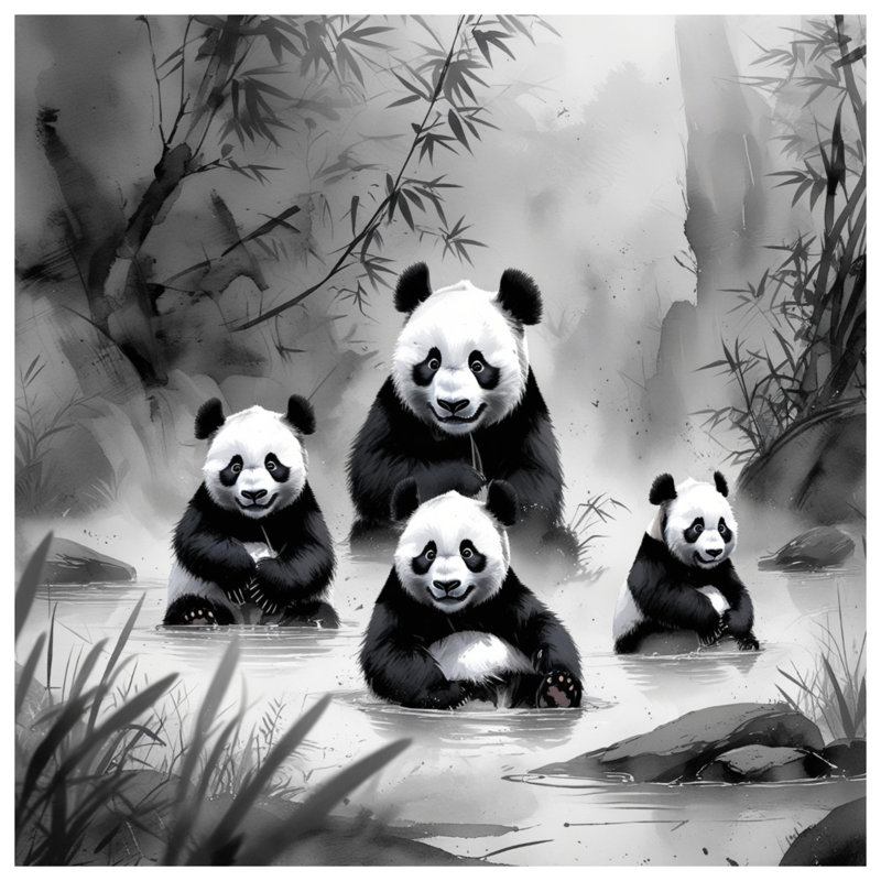 Rideaux de douche Panda Family In Water, L 70 po x H 72 po