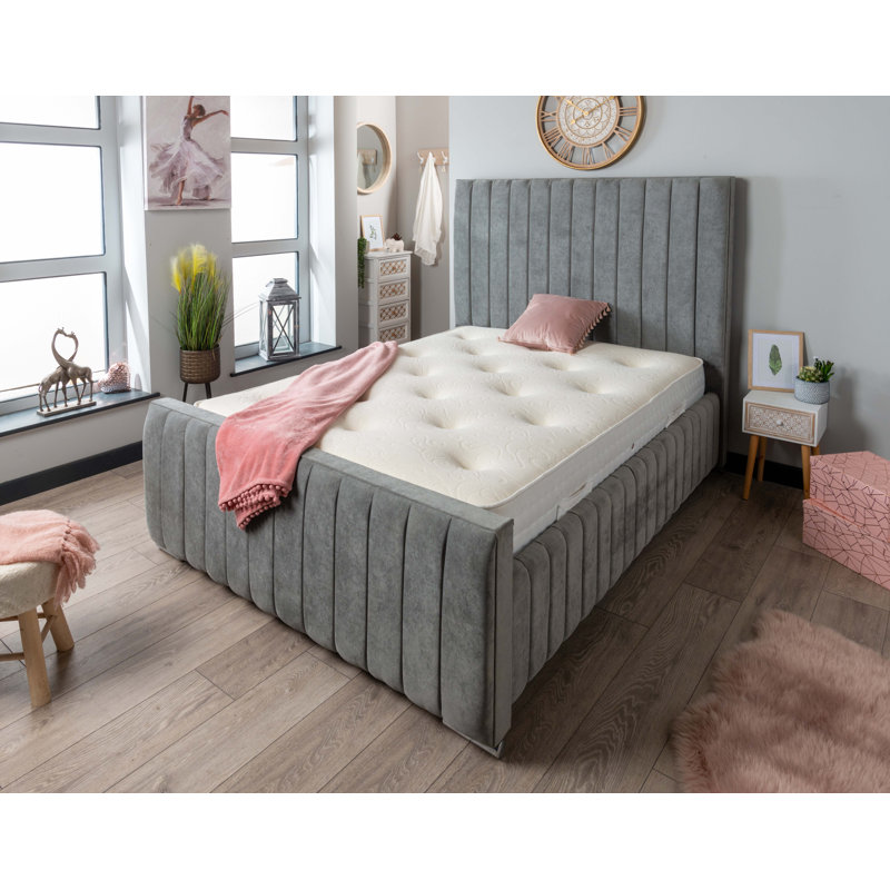 Strathallan Upholstered Ottoman Storage Bed with Mattress, Grey, Small Double (4')