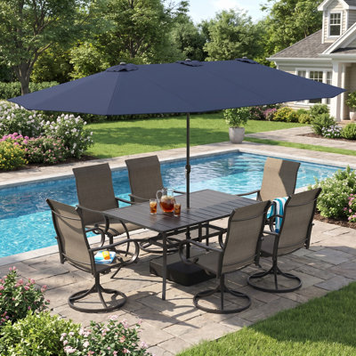 Ensemble de salle à manger de patio rectangulaire pour 6 personnes avec chaises et parasol pivotants