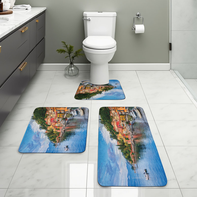  Italian Bathroom Rug Set 3 Pieces U-Shape & Rectangle Mats Multicolor