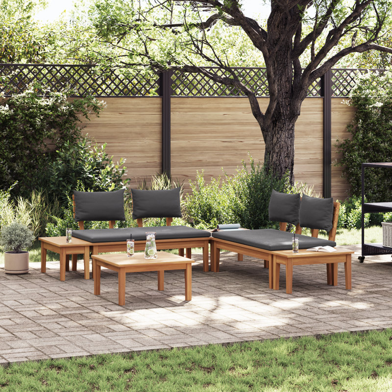  Ensemble de banc de jardin 3 pièces brun et gris foncé et brun, Noir