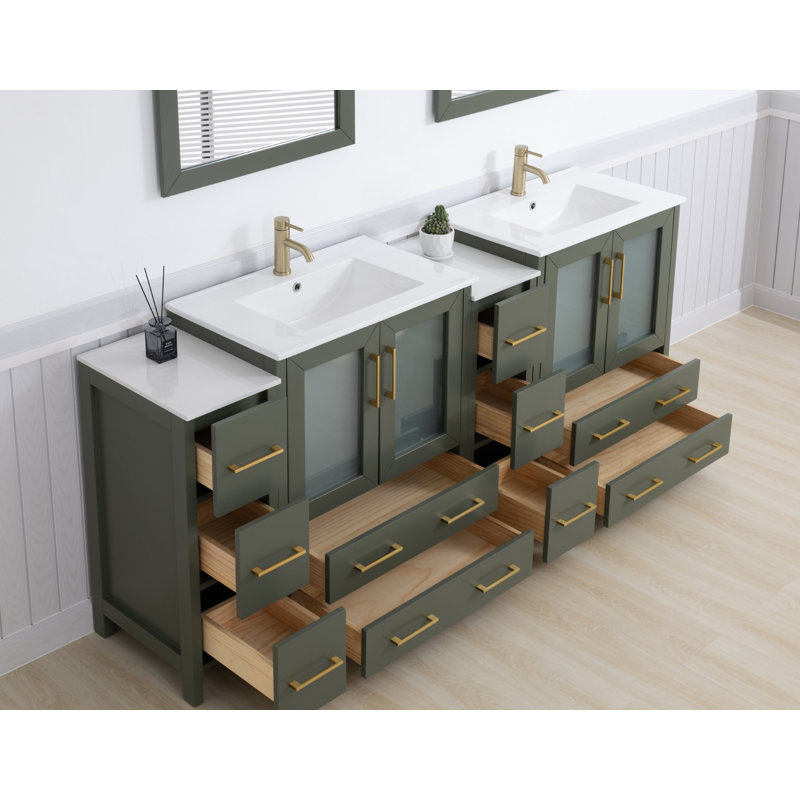  84" Double Bathroom Vanity Set with Mirror, Vintage Green
