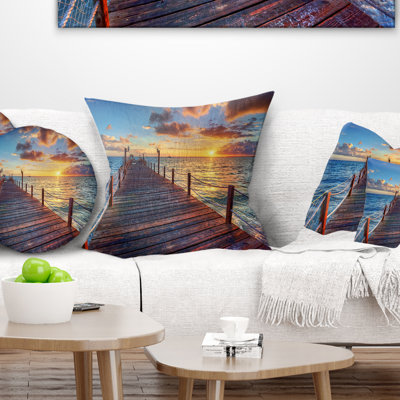 Beautiful Sunset over Sea Pier - Pier & Bridge Printed Pillow