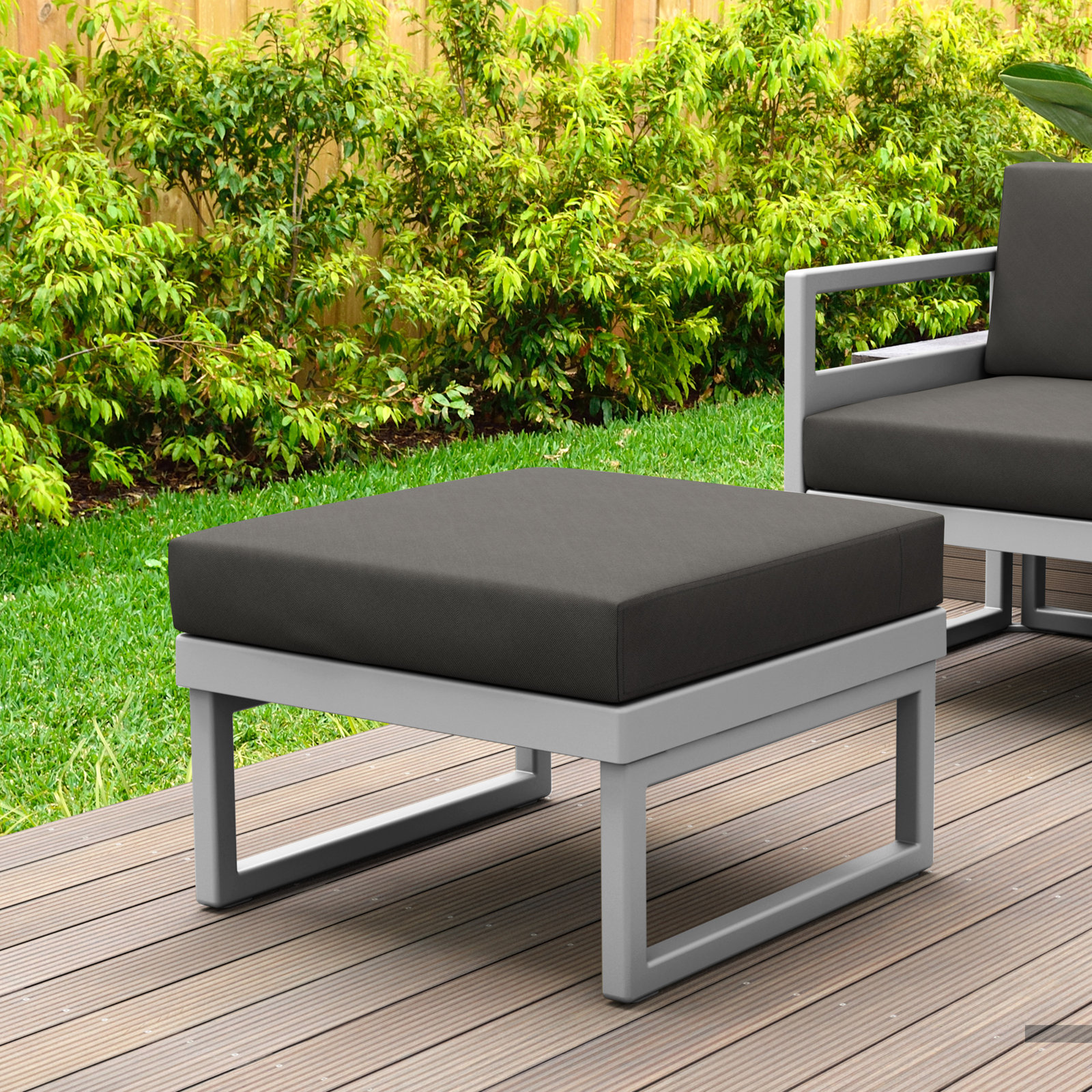 Lane Upholstered Outdoor Ottoman with Cushion, Charcoal, Silver/Gray