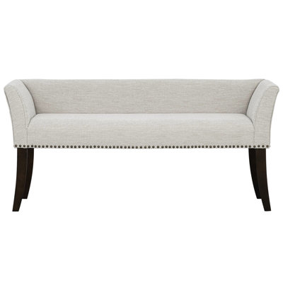 Comfortable Cream Upholstered Bench With Herringbone Texture And Padded Arms, In Bedroom Low - Back, Hallway