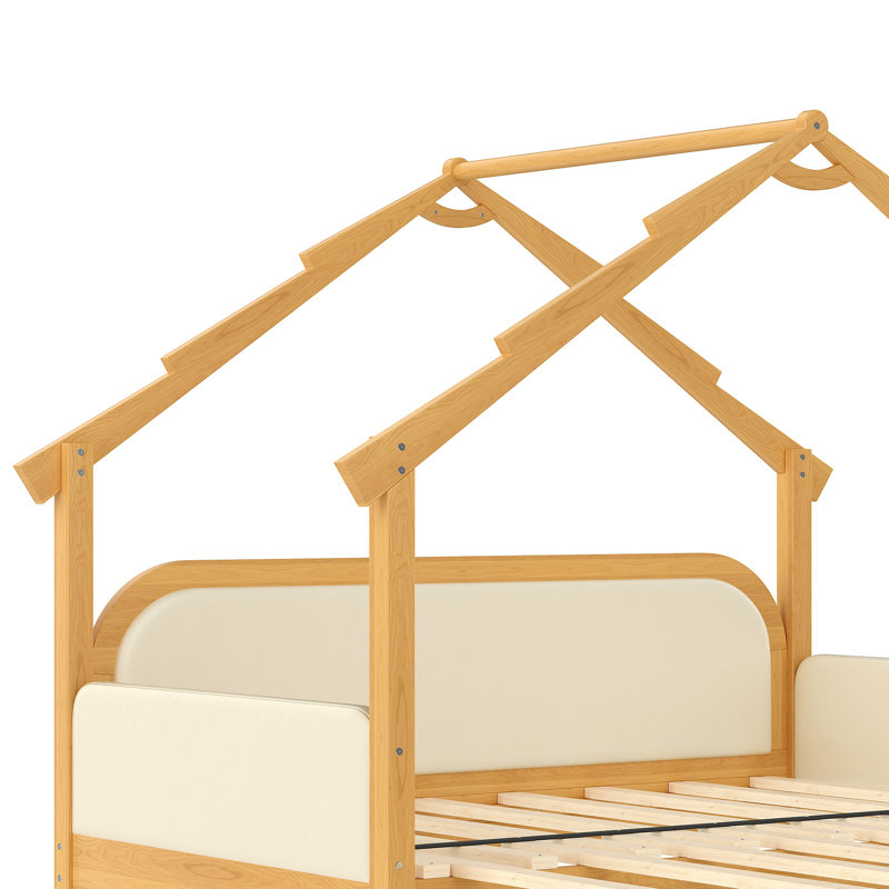 Lit en bois dans une cabane avec rails à coussins moelleux, pour enfants, adolescents, filles, garçons, Blanc
