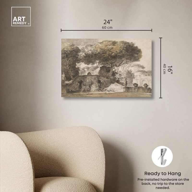 Vintage Landscape Wrapped Canvas Art in Brown and Beige