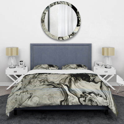Hand Painted Marble Acrylic - Abstract Polyester Duvet Cover Set
