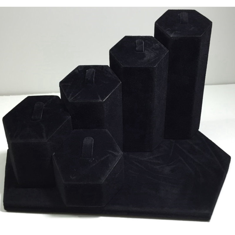 Black Velvet Wrapped Hexagon Ring Tabletop Display