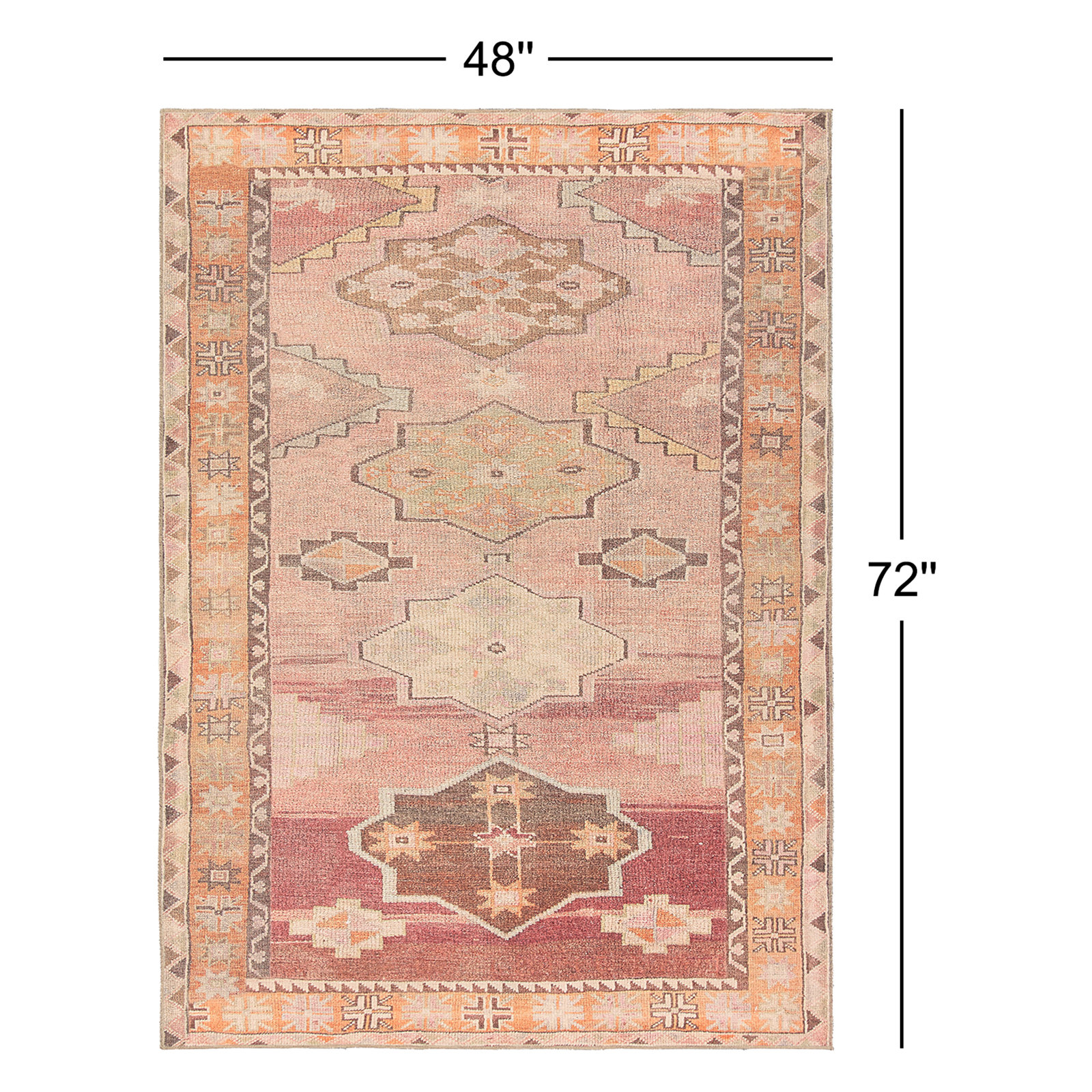 Orange Pink Brown Washable Oriental Rug, Rectangle 4' x 6'
