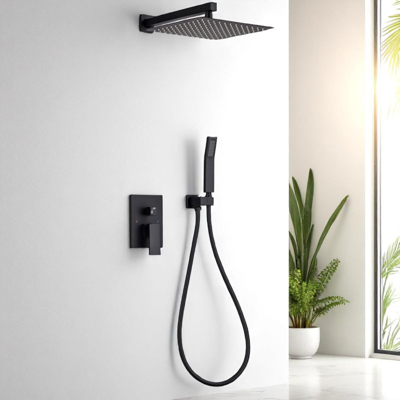 Complete Shower System with Rough-in Valve with 10 Inches Rain Shower Head, Matte Black